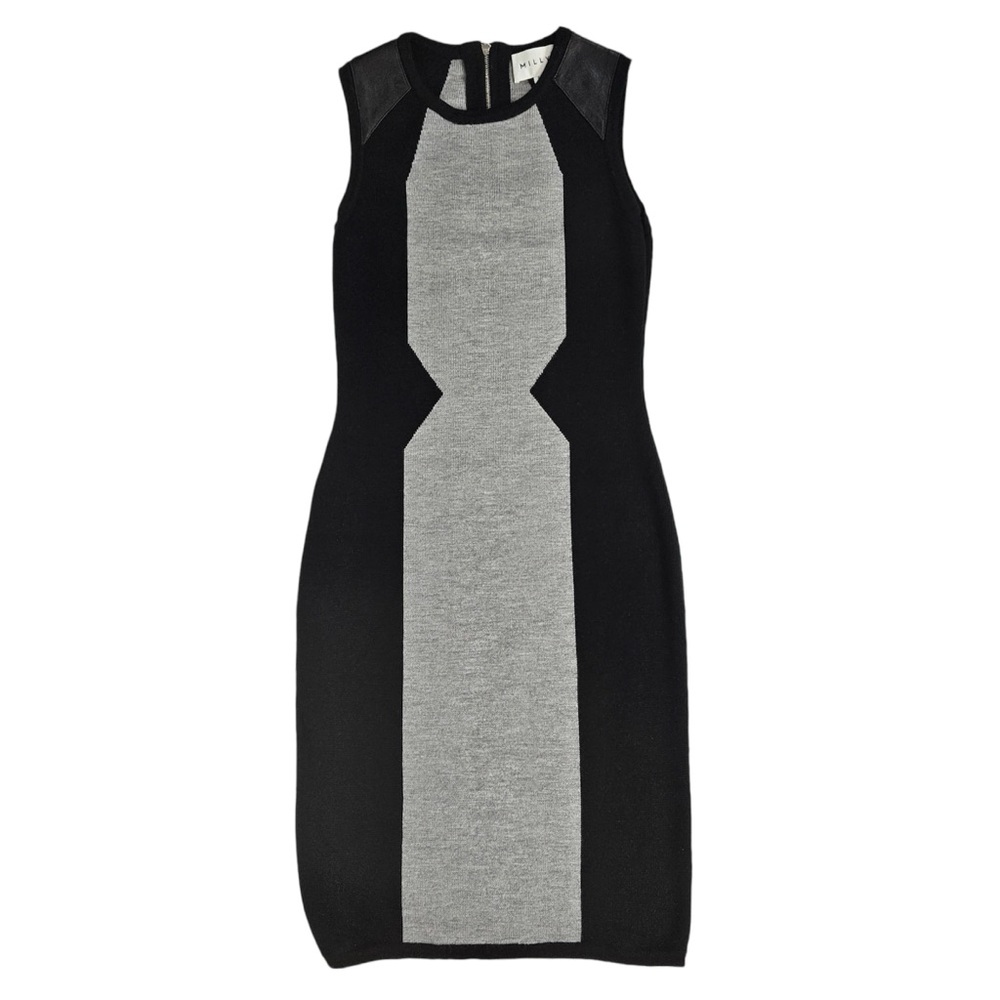 Milly Sleeveless Sweater Dress Merino Wool/Lambskin Leather Size P (Petite/Xs)